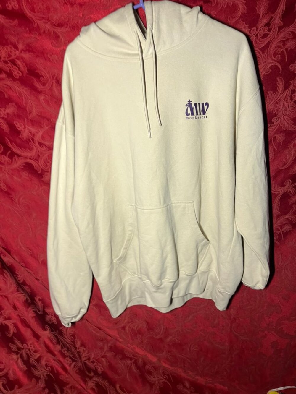 MW Streetwear Tan Beige Graphic Hoodie XL Monk Priest Graphic Sweatshirt